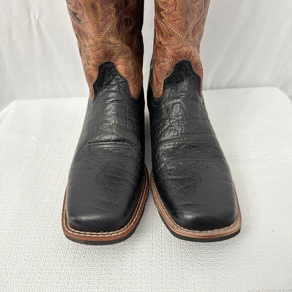 Dan Post Boots Boys 6 D Little River Cowboy Black Tan Leather Square Toe Youth - Picture 2 of 10